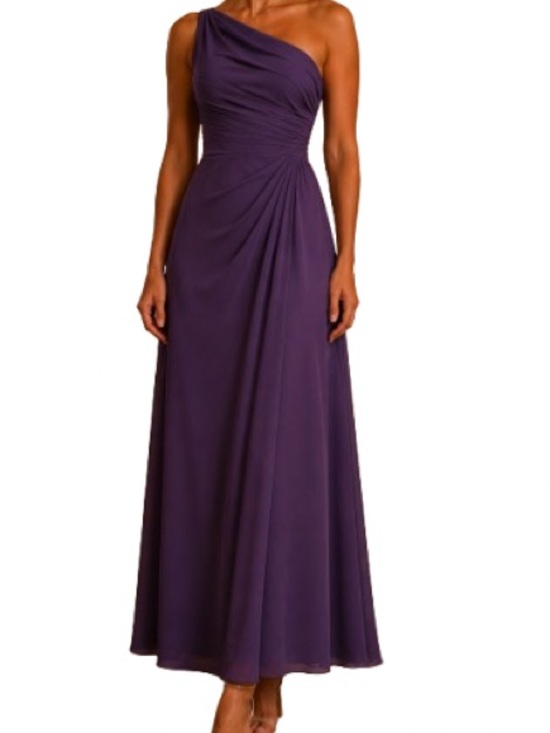 Bill Levkoff Dresses & Skirts - Bill levcoff one-shoulder chiffon gown wide strap ruched pleated bodice skirt 14